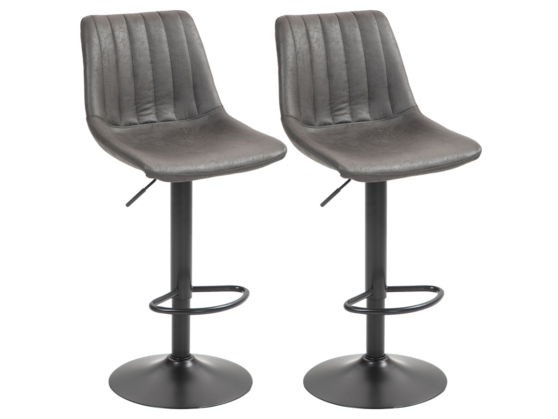 Conjunto De 2 Bancos De Bar Em Design Retro, Com Apoio Para Os Pés, Altura Ajustável, Elevador A Gás, Cinzento Escuro