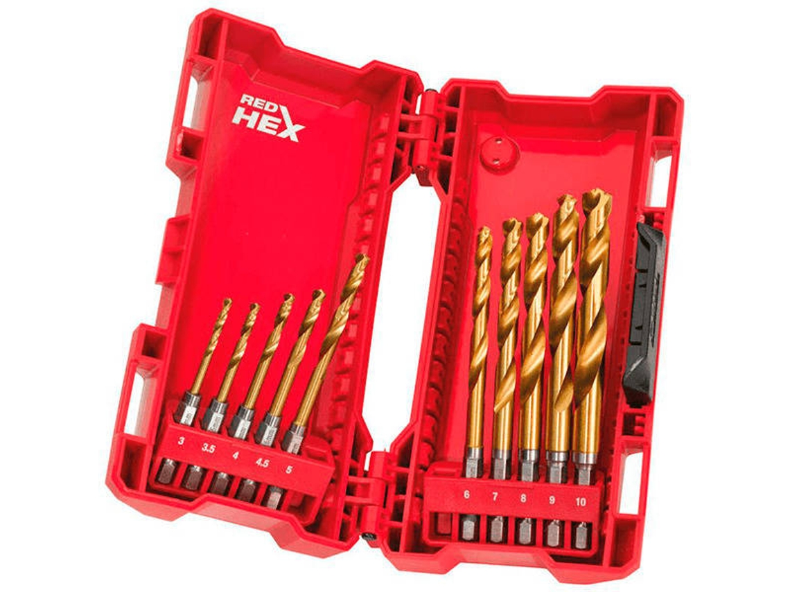 Kit de 10 Brocas MILWAUKEE HSS-G Tin Red Hex