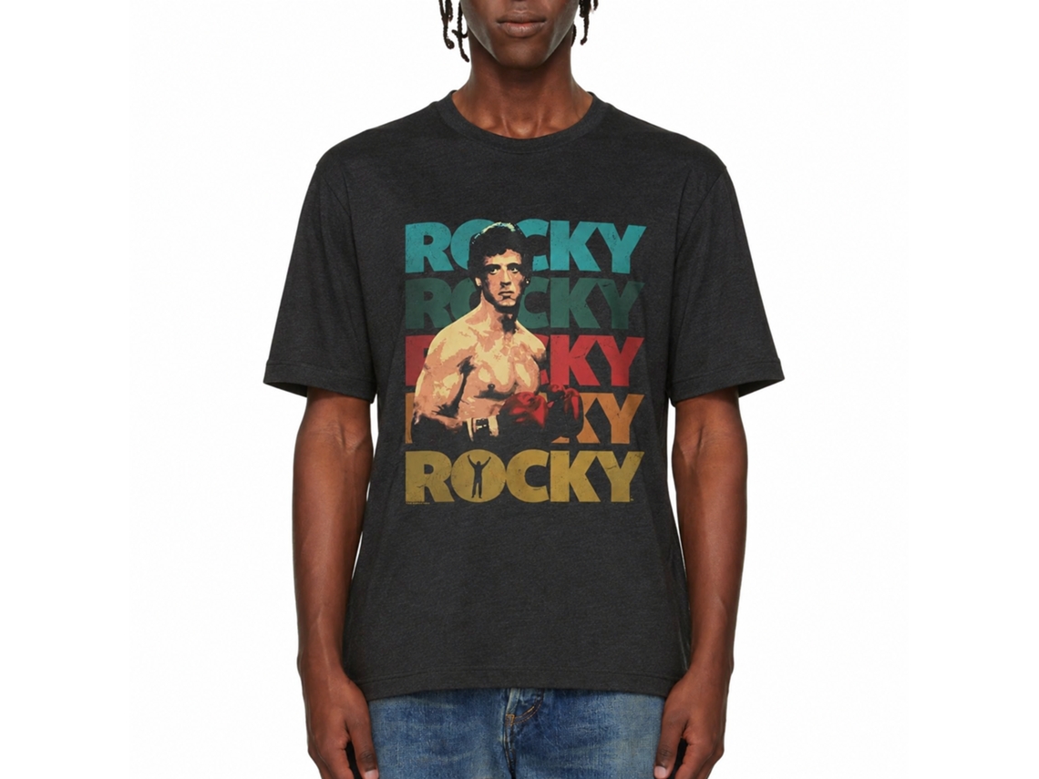 Rockinstone Rocky Movie 70's Color Heather Black Adult T-shirt Size:l
