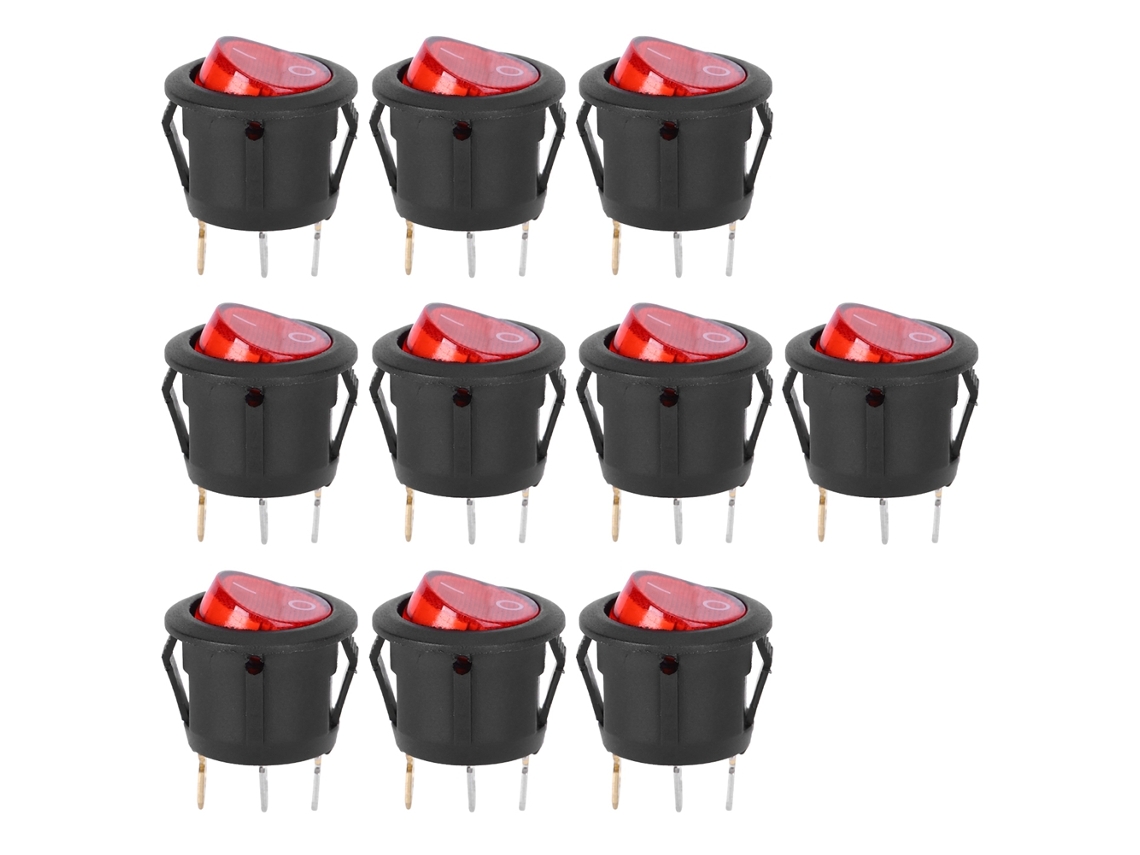 Chave Alavanca Redonda 3pin Com Luz Vermelha Kcd1 Para Eletrodomésticos 10pcs