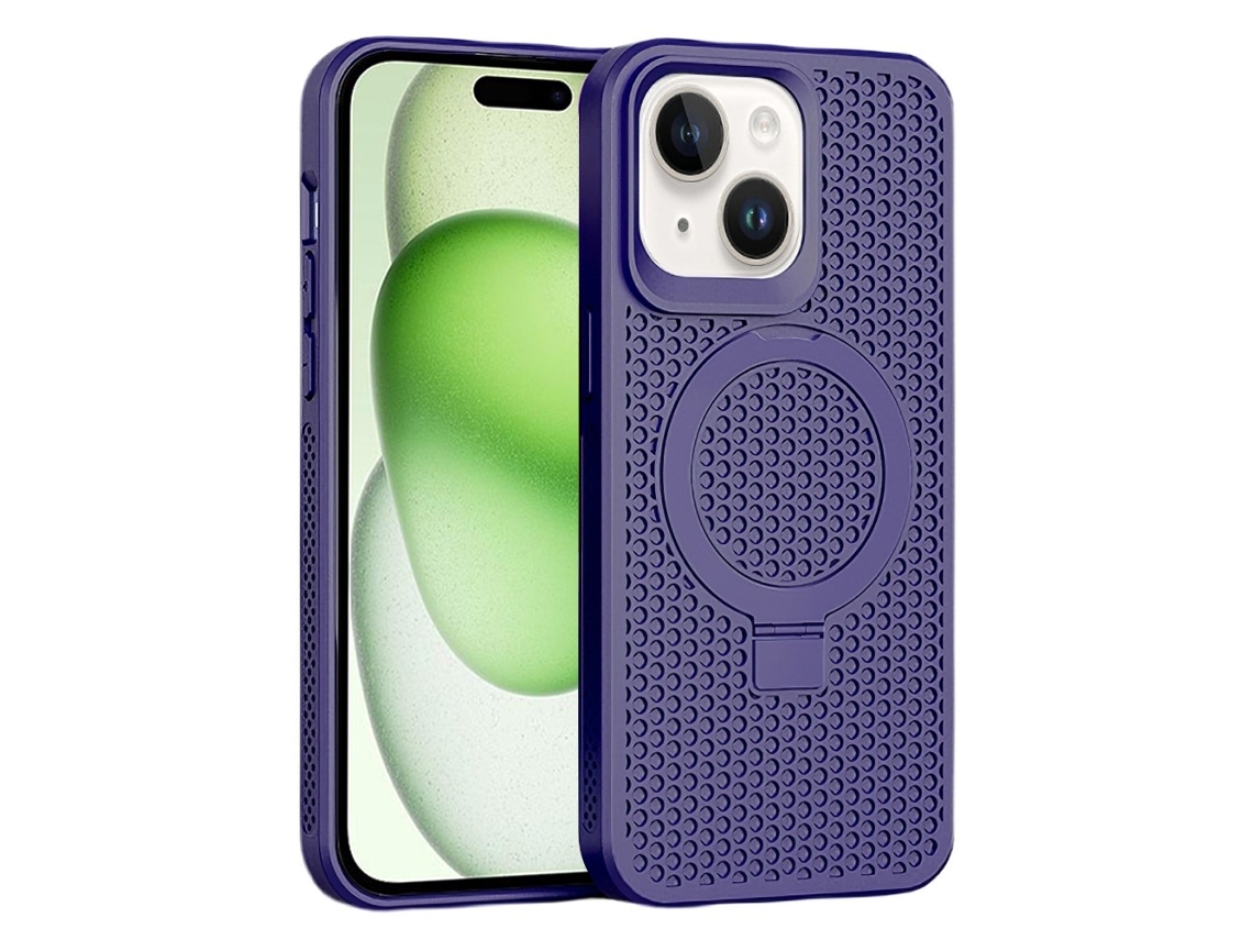 Suporte Casa Emborrachado Dissipação Para Iphone 15 Plus Pele Sintética Magnética Roxo