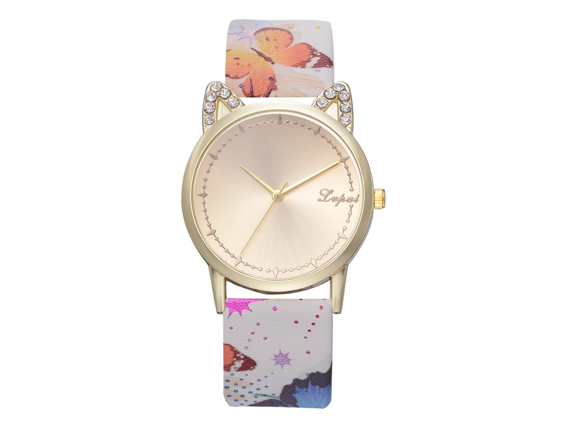 Lvpai P802 Relógio Feminino Pulseira Pu Quartzo Estilo Orelhas de Gato (4)