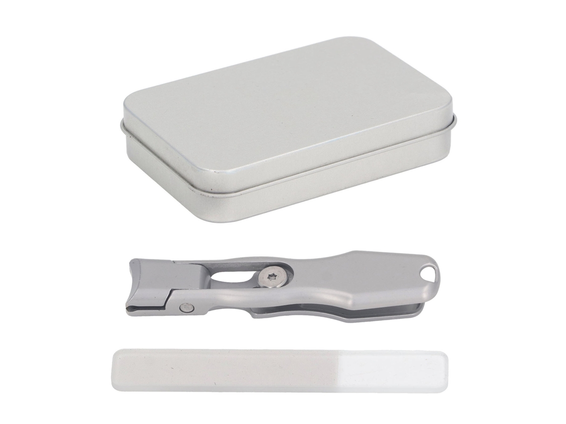 Tesoura de unha anti-gotejamento, lâmina dupla em aço inoxidável com mandíbula larga para unhas grossas e duras (2 unidades), cor prata.