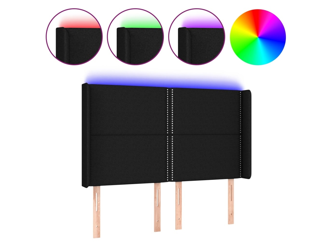 Led Headboard, Led Headboards Vidaxl Preto Tecido (147 X 16 X 118/128 Cm)