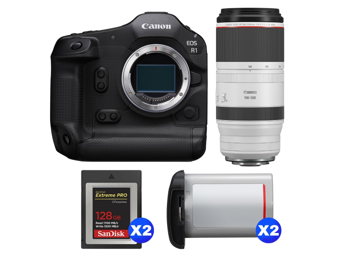 Eos R1 + Rf 100 500mm F/4.5 7.1 L Is Usm + 2 Sandisk 128gb Extreme Pro Cfexpress Type B + 2 Canon Lp e19 + Ebook Pricedirect CANON