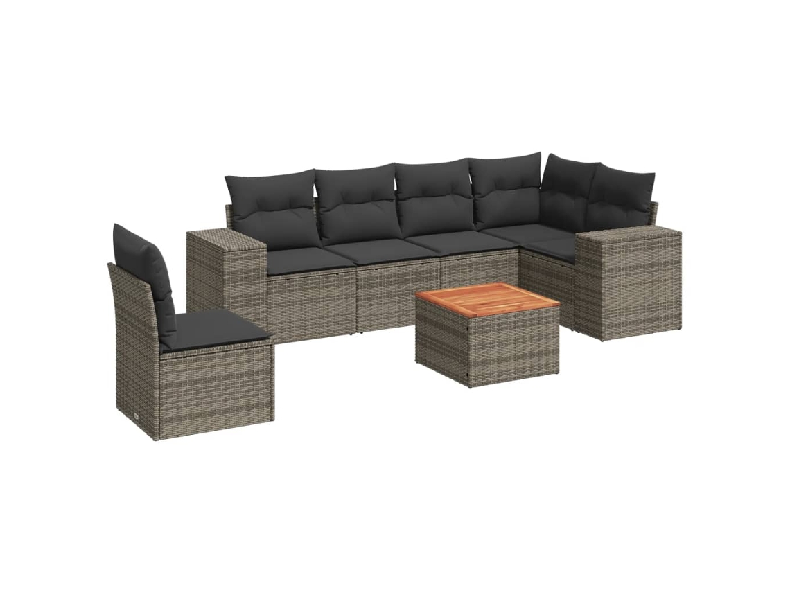 Conjunto de 7 Sofás para Jardim com Almofadões Vime Pe Cinzento MAISON EXCLUSIVE (7 pcs)