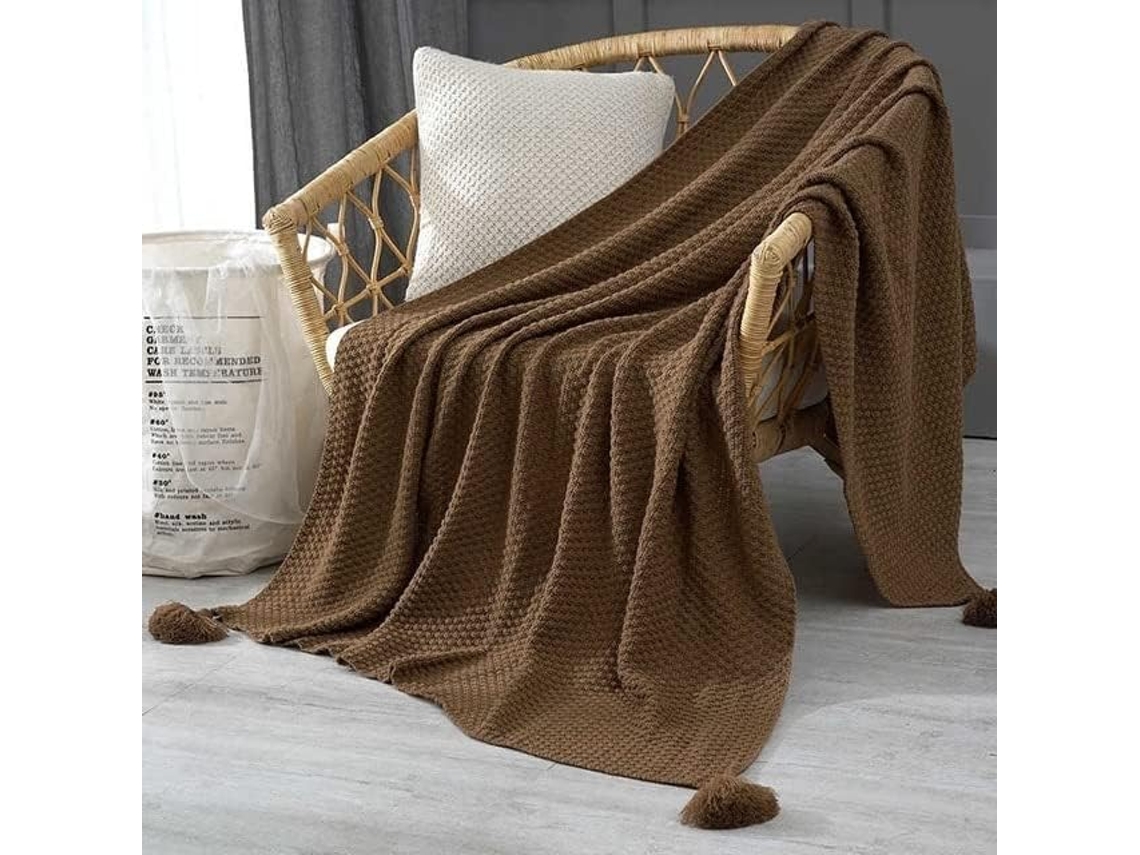 Manta de Tricô com Franjas Mantou Fio Liso para Cama Viagens Avião Sofá Grande Ar Condicionado, Macio, Quente,