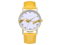 Relógio Analógico de Quartzo com Pulseira Pu Padrão Clássico para Mulheres e Homens (amarelo)