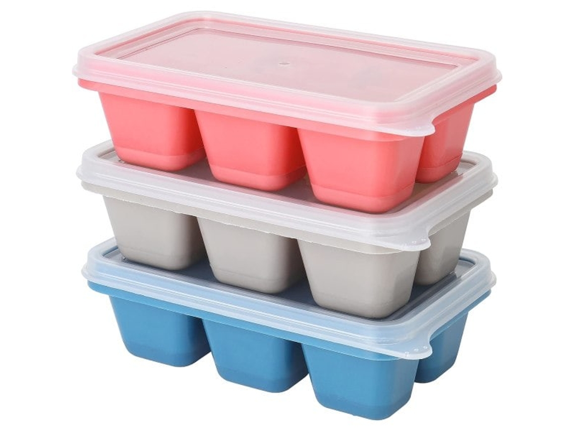 Conjunto De 3 Mini Formas De Gelo De Silicone Com Tampas Removíveis, Certificadas Pela Lfgb E Livres De Bpa Rosa, Azul E Cinza