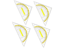 Régua triangular com cabo transparente em PS, conjunto de 4 peças para design.