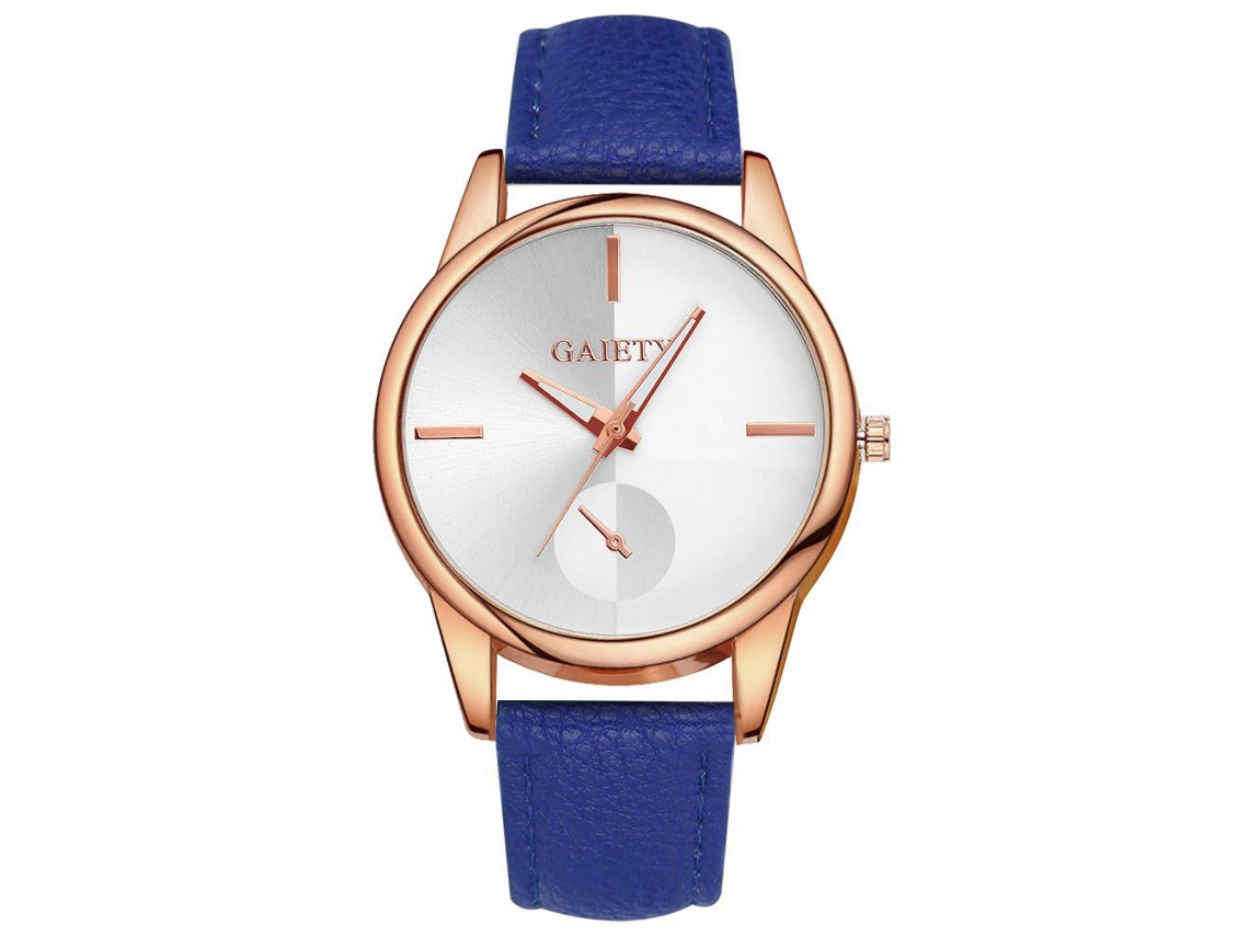 Reloj De Pulsera Analógico De Cuarzo Con Correa De Cuero Pu Redondo Gaiety (azul)