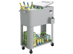 Carrinho Refrigerador Plástico, Aço Cor Prata 92x39x81 cm Outsunny