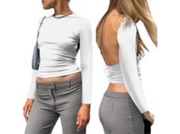 Mulher Sexy Top De Manga Longa Com Corte Nas Costas Casual