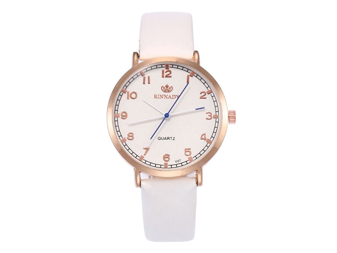 Relógio de quartzo moderno com pulseira de couro PU para casais, mostrador redondo casual simples, branco.