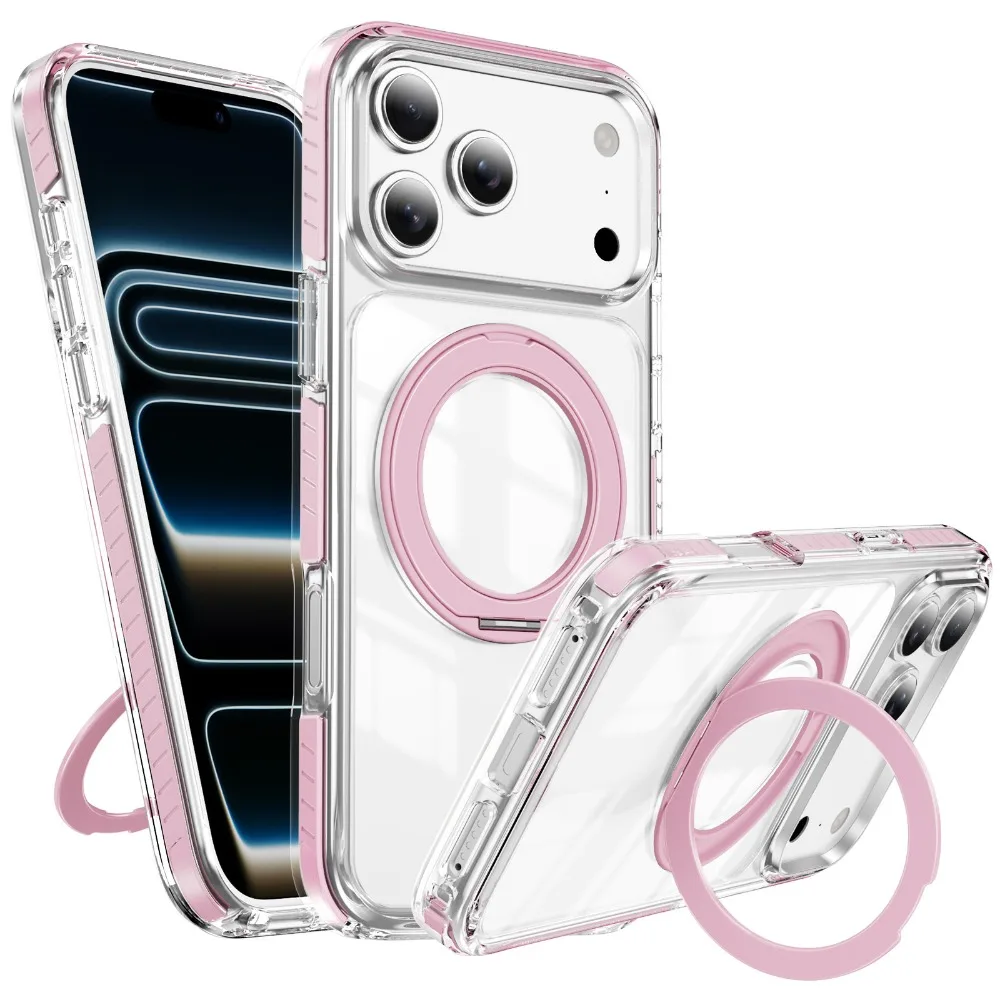 Capa Para Celular (rosa, Iphone 13 Pro Max), Compatível Com Magsafe, Suporte De Anel Giratório 360°