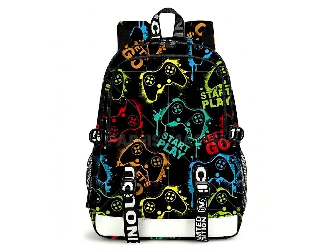 Mochila De Estudante Panoona Consola Jogos Estampa 3d Completa 17 Pol Estilo 16