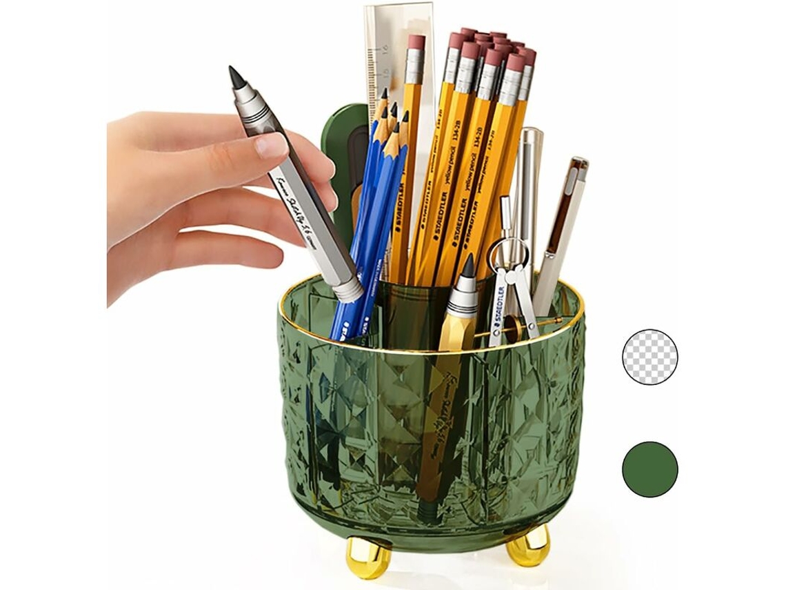 Porta-lápis de mesa Slowmoose, 6 compartimentos, rotação de 360°, organizador de canetas (verde escuro)