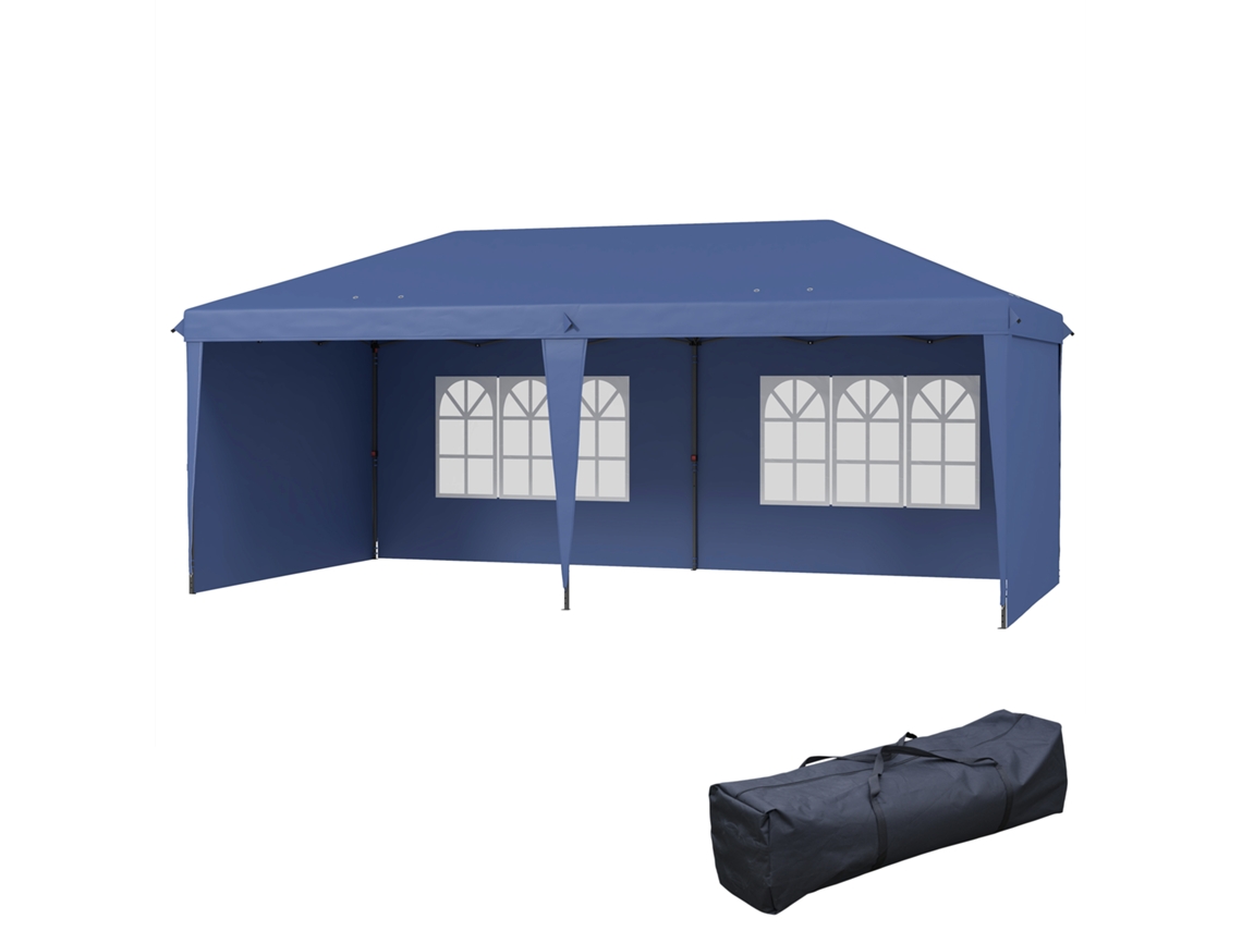 Tenda Dobrável 6x3m, pop up, 4 laterais desmontáveis, 2 janelas, saco transporte azul | S/MARCA