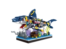 Conjunto De Blocos De Montar De Biologia Marinha Com Tema De Tubarão Oceânico E Suporte De Exibição.