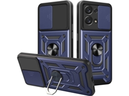 Capa Proteção Câmera Deslizante Anel para Oppo Reno 8 5G HONGWE. Anti-Choque com Anel de Suporte Azul