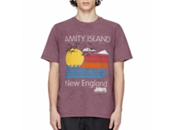 Rockinstone Jaws Movie Sunset Heather Vintage Maroon Adult T-shirt Size:l