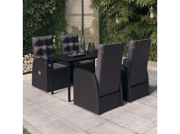 Vidaxl 5 Pcs Conjunto De Jantar P/ Jardim C/ Almofadões Preto