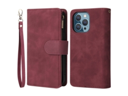 Capa Quedas Inch Para Iphone 13 Pro Max Pele Sintética Com Porta-cartões Vermelho