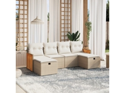 Vidaxl 6 Pcs Conjunto De Sofás P/ Jardim Com Almofadões Vime Pe Bege