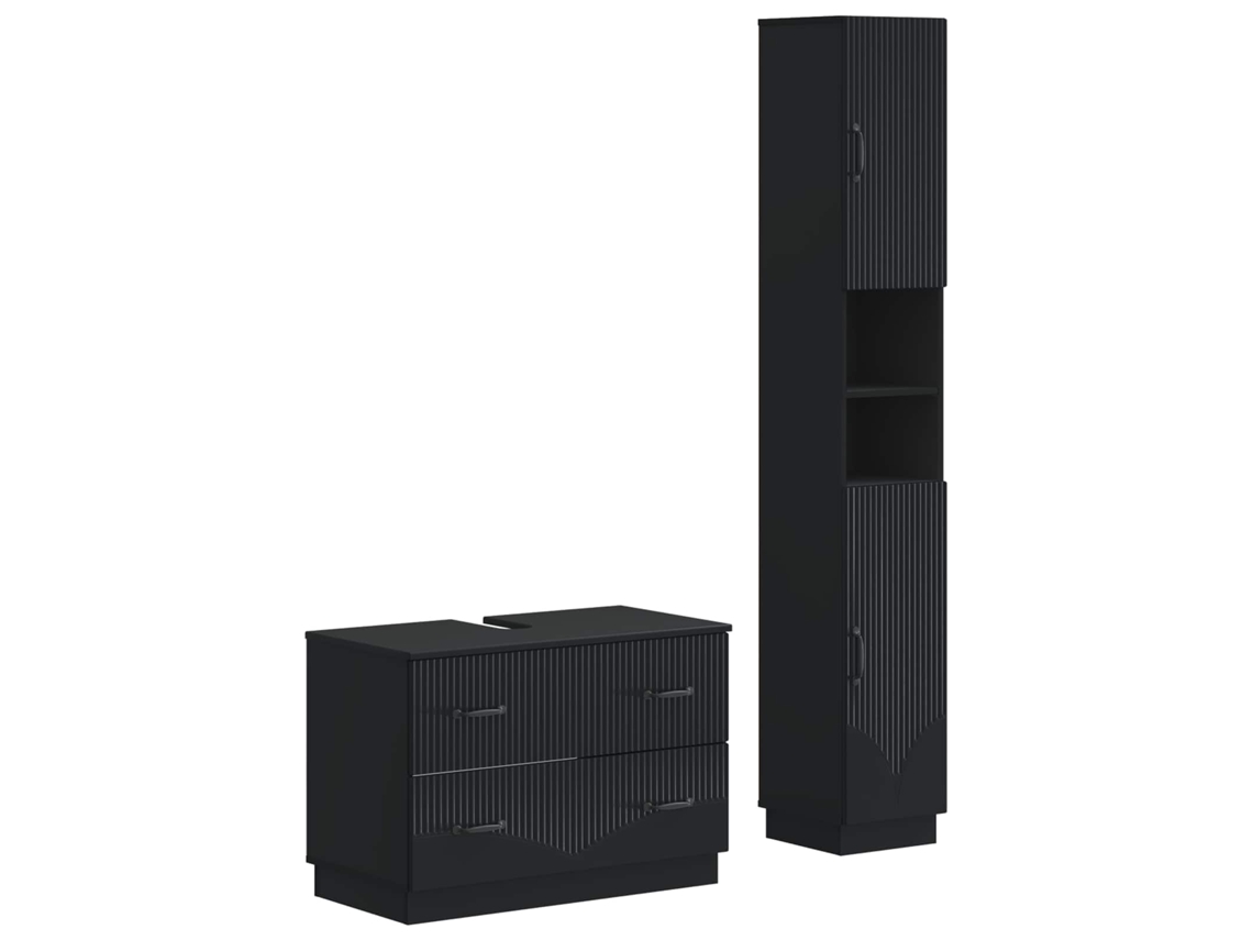 Vidaxl Conjunto De Armário De Banheiro Com 2 Peças Hoorn Preto