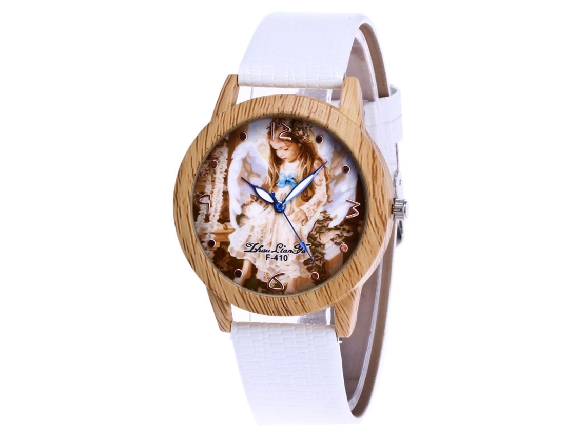 Relógio de Pulso Analógico de Dial Redondo Fashion com Movimento Quartzo Branco