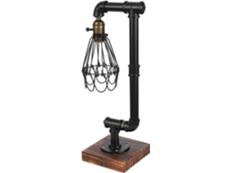 Luminária de mesa industrial em tubo de metal, 46 cm, Preta, soquete E27, estilo loft vintage, com cúpula vazada.