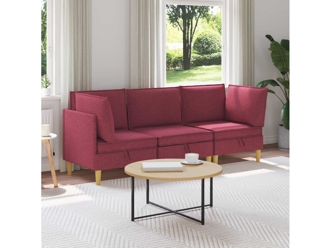Vidaxl Conjunto De Sofá Modular Com Armazenamento 3 Pcs Vinho Vermelho