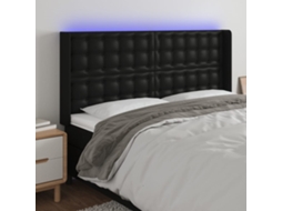 Vidaxl Cabeceira Cama C/ Led Couro Artificial 183x16x118/128 Cm Preto