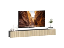 Móvel De Parede Para Tv De 140 Cm, Móvel Para Tvs De 72 Polegadas, 2 Portas Basculantes, 140 X 25 X 22 Cm, Madeira Natural E Preto.