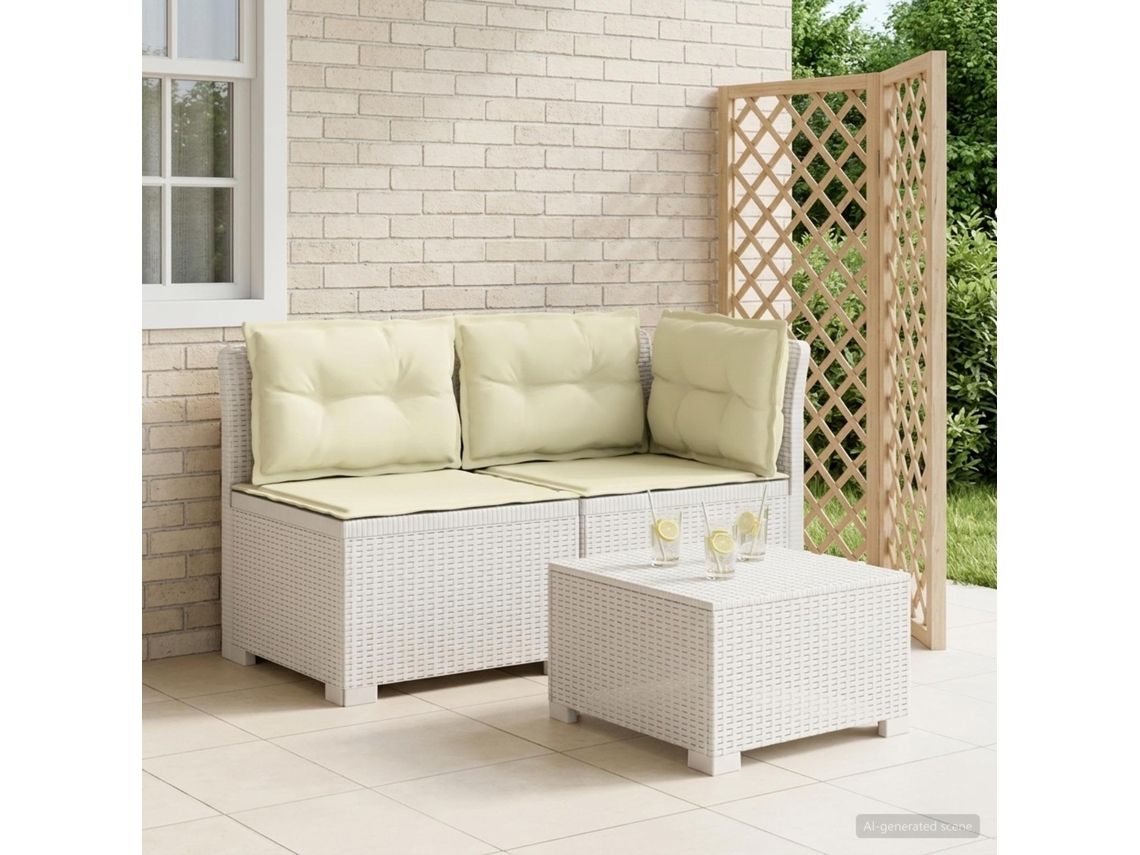 Vidaxl Sofá De Jardim 2 Lugares Com Almofadas Look Rattan Pp Branco