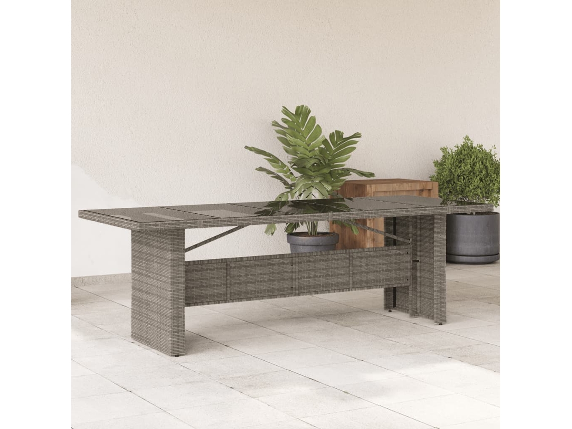 Vidaxl Mesa De Jardim Com Tampo De Vidro 240x90x75 Cm Vime Pe Cinzento