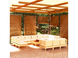 Vidaxl 14 Pcs Conjunto Lounge De Jardim C/ Almofadões Cor Creme Pinho