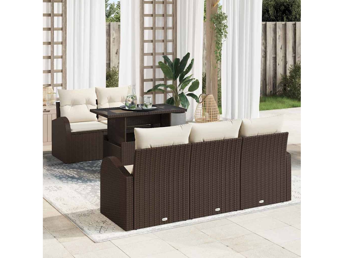 Vidaxl Conjunto De Sofá De Jardim 6 Unid. Castanho