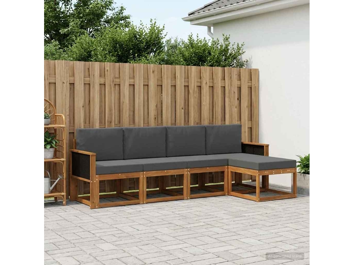 Vidaxl Conjunto De Sofás Para Exterior 5 Unid. Natural E Antracite