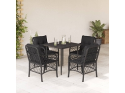 Vidaxl 5 Pcs Conjunto De Jantar P/ Jardim C/ Almofadões Vime Pe Preto