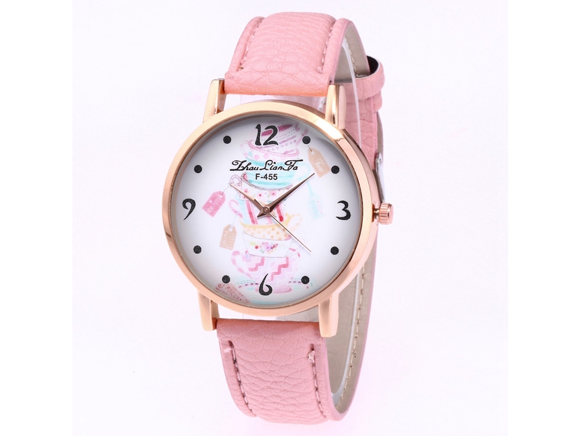Reloj Cuarzo Casual Simple Moda Dial Redondo Correa De Cuero Pu Rosa Para Mujer Y Hombre