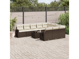 Vidaxl 11 Pcs Conjunto Sofás De Jardim C/ Almofadões Vime Pe Castanho