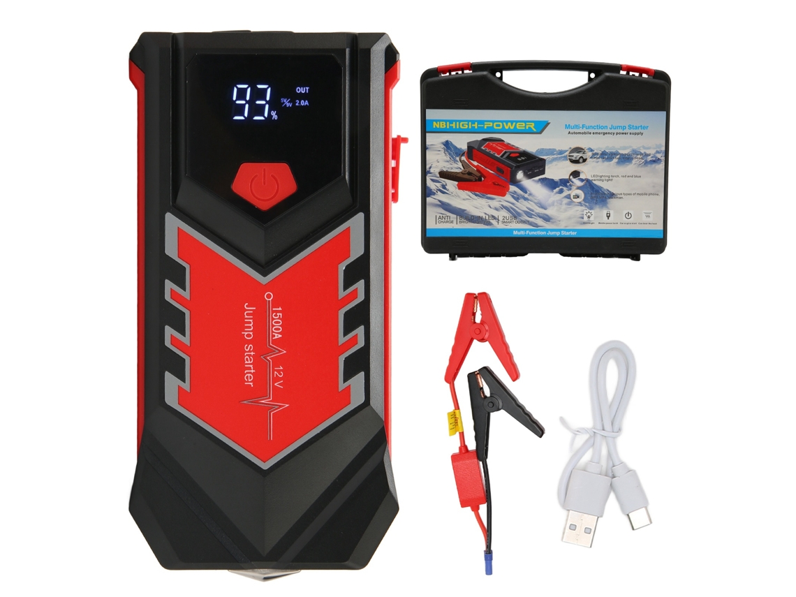 Arranjador de carro portátil 3000A 59800mAh com LCD, luz LED e carregamento rápido USB Type C