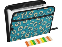 Pasta Organizadora De Papel Com Estampa Leopardo, Cor Verde Azulada, 13 Bolsos, Tamanho A4 E Carta, Com Fechamento Em
