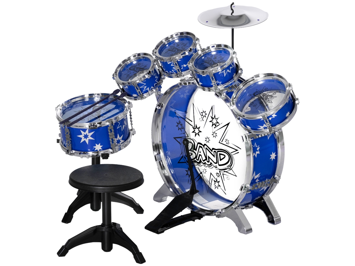 Bateria Infantil Azul (com Bombo, Pedal, Prato e Banquinho, 3 6 Anos)