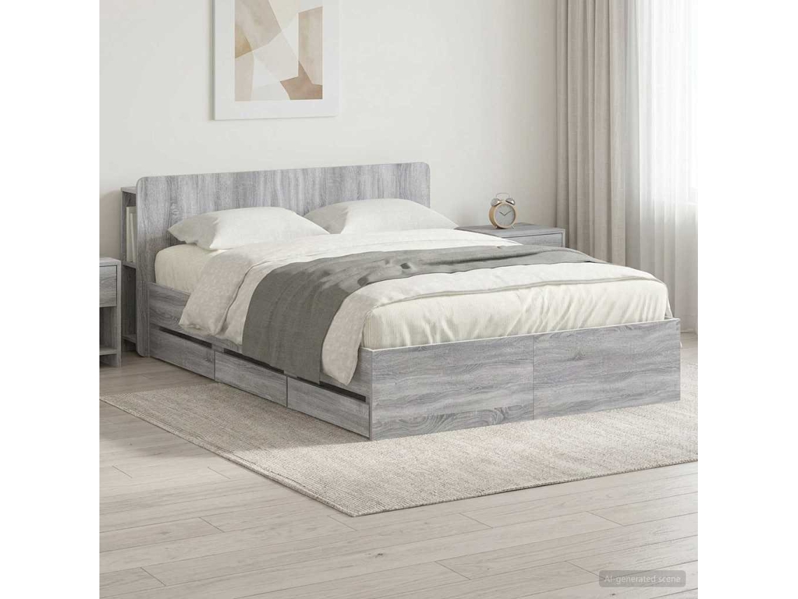 Vidaxl Estrutura De Cama Com Armazenamento E Cabeceira Sonoma Cinzento