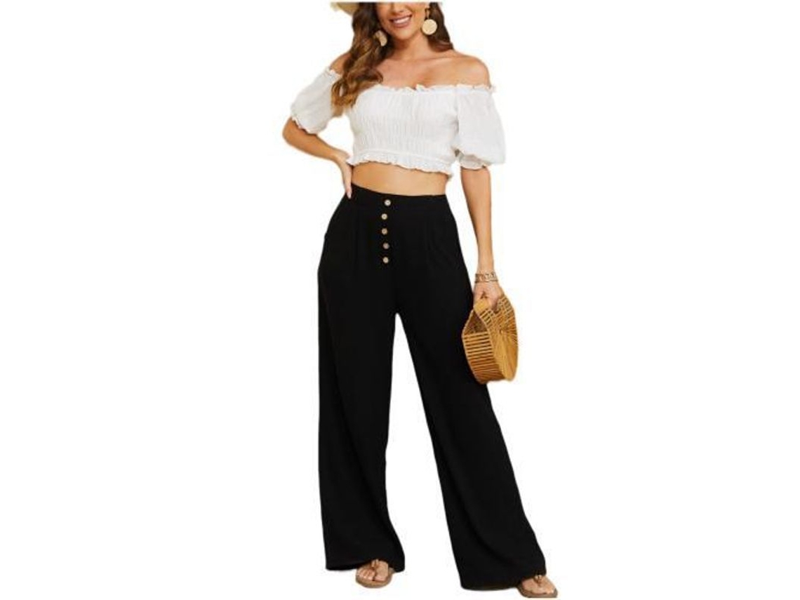 2026 pantalones Anchos de Algodón Y Lino para Mujer de Cintura Alta Con Bolsillos Flowy Verano