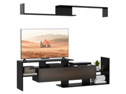 Móvel de Tv Melamina de Madeira Cor Preto e Wengué 150x14,5x16,3 cm Homcom