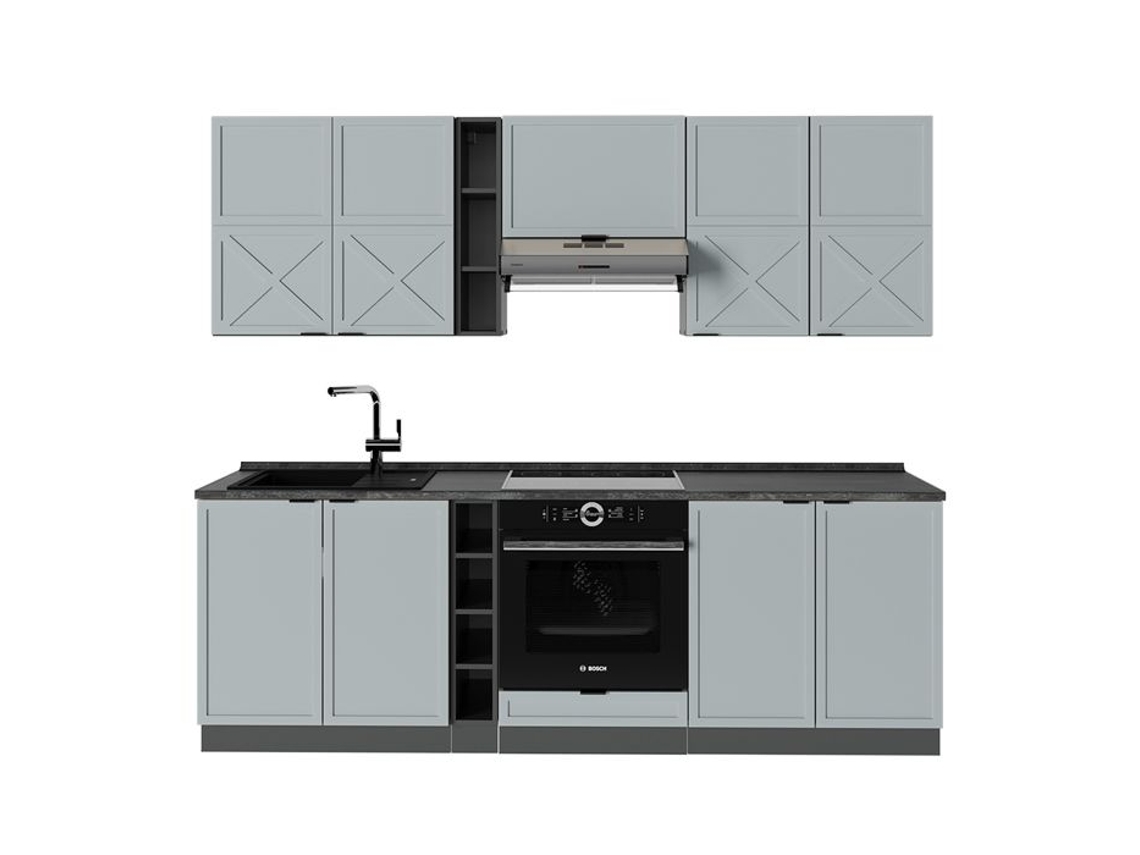Cozinha Fame Line, 235cm, Pt Antracite, Azul Claro Cinza/antracite, Antracite, Vicco
