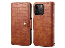Capa Textura Crocodilo Para Iphone 14 Pro Max Pele Sintética Castanho